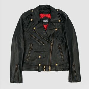 Straight To Hell Commando Black & Brass Leather Moto Jacket NWOT